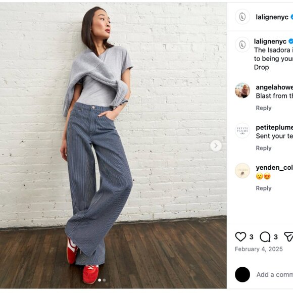 La Ligne Isadora High-Rise Railroad Stripe Wide-Leg Jeans 26 - Picture 7 of 9